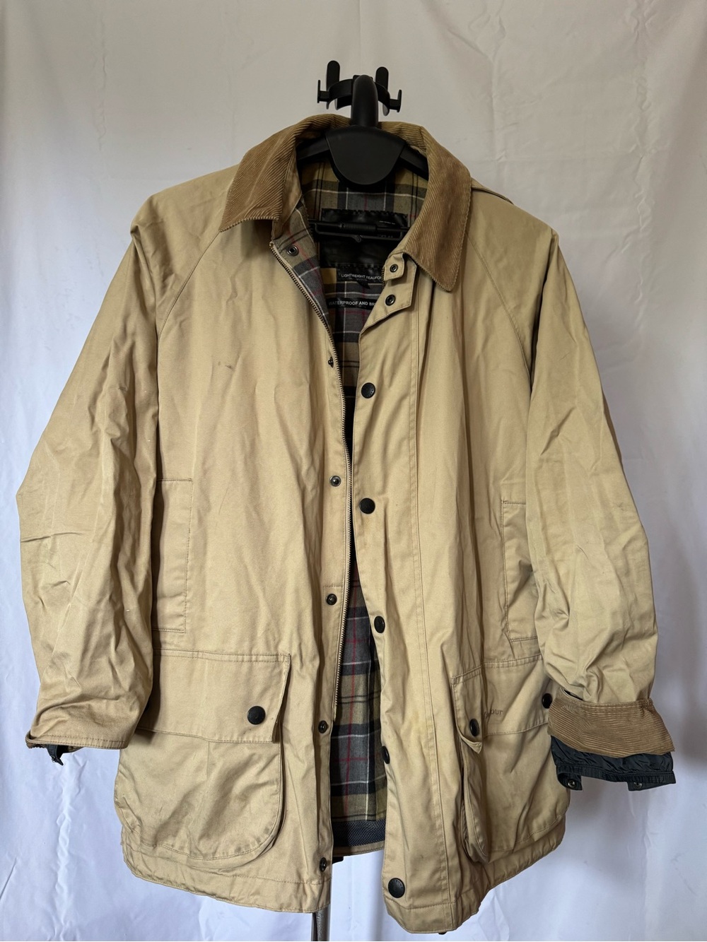 Barbour Tan Waxed Cotton Field Jacket with Corduroy Collar